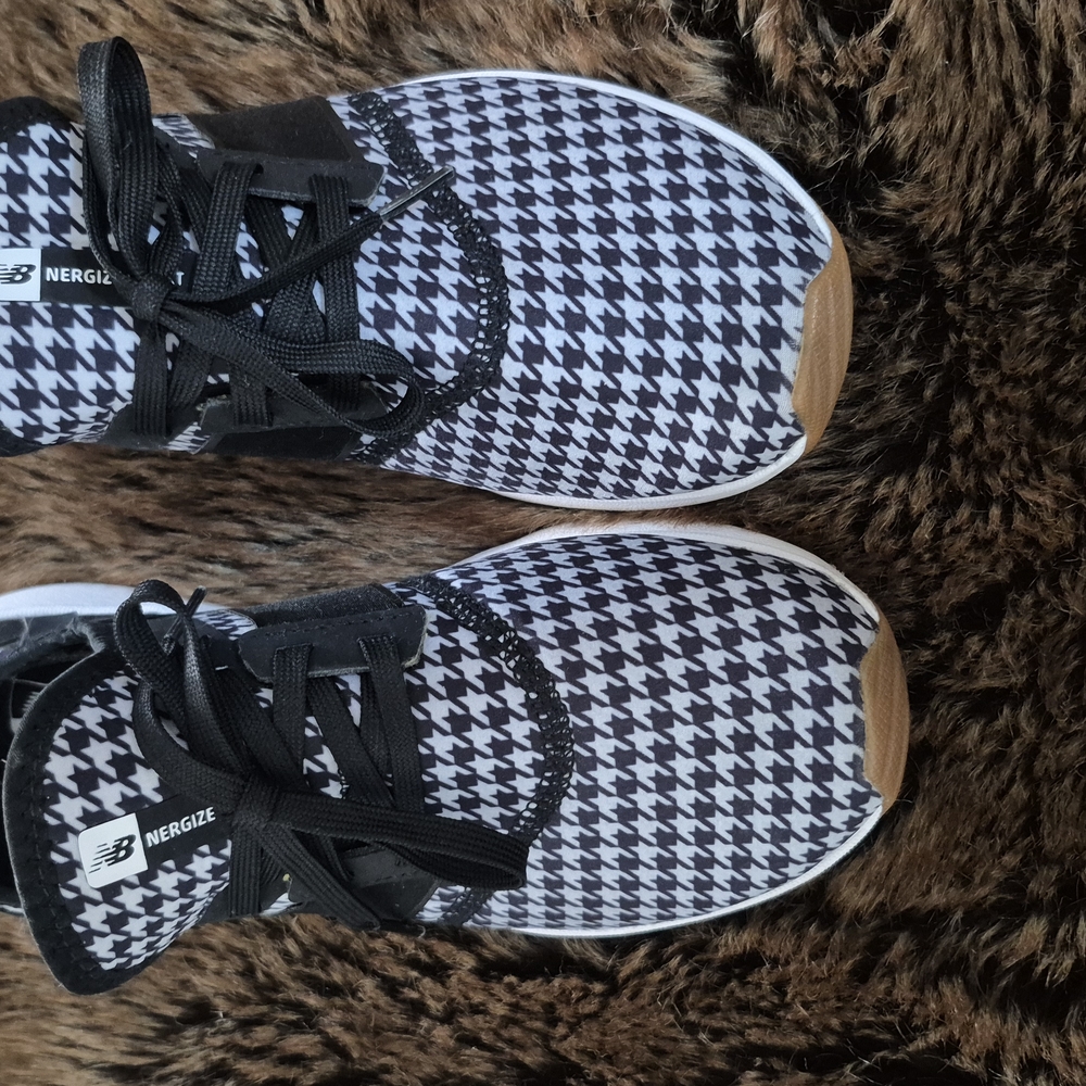 New Balance Black and White Athletic Shoes with Houndstooth Pattern